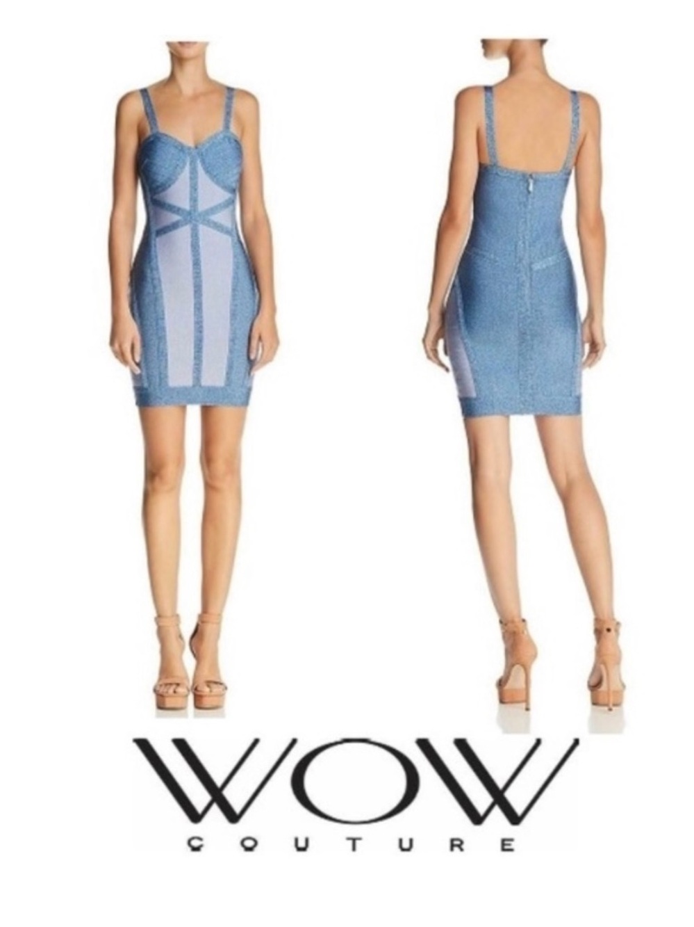 Denim Color Blocked Bandage Dress wow couture